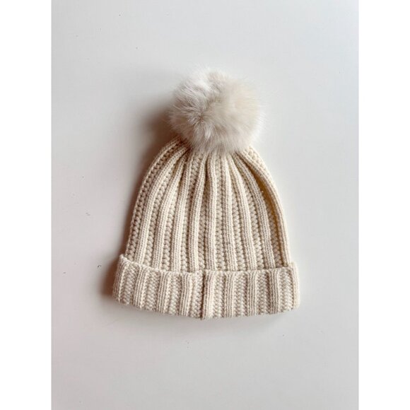 RESTORATION HARDWARE Ivory Wool Cashmere Ribbed Knit Beanie Toque Hat, One Size - Picture 4 of 7